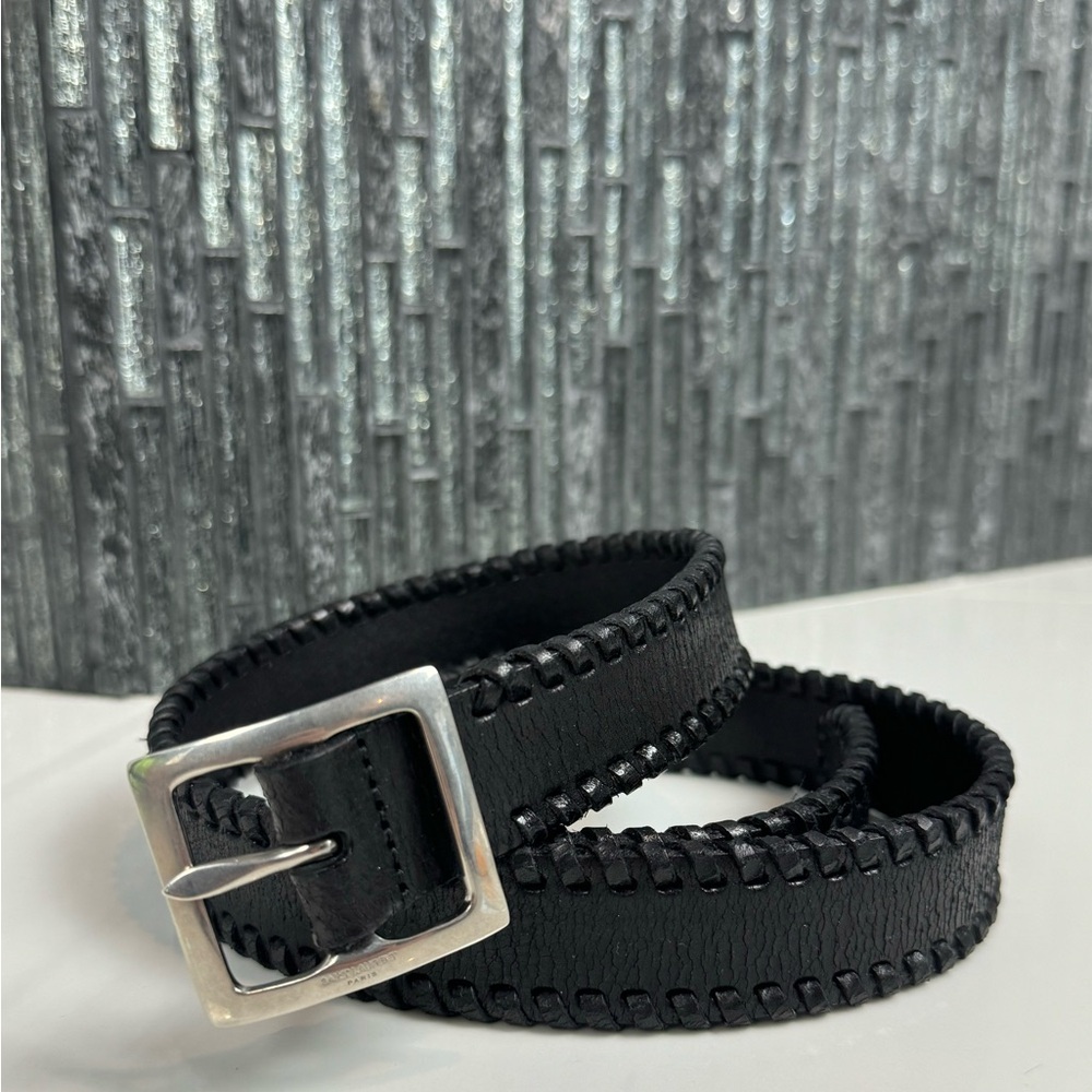 ✨Authentic Saint Laurent Hedi Slimane Black Braided Leather Belt Size 80